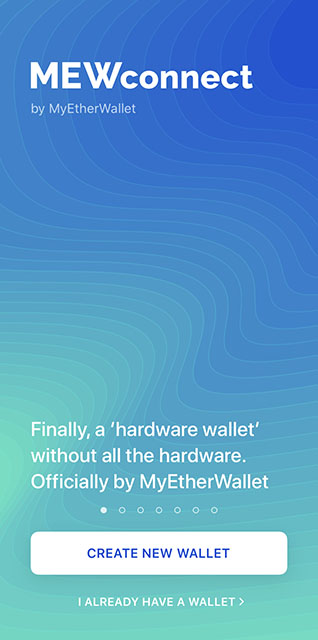 MyEtherWallet kezdőképenyő telepítés után.